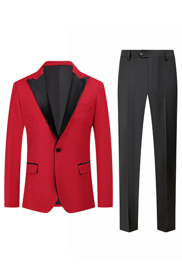 Red Peak Lapel One Button 2 Piece Menns Prom Suits